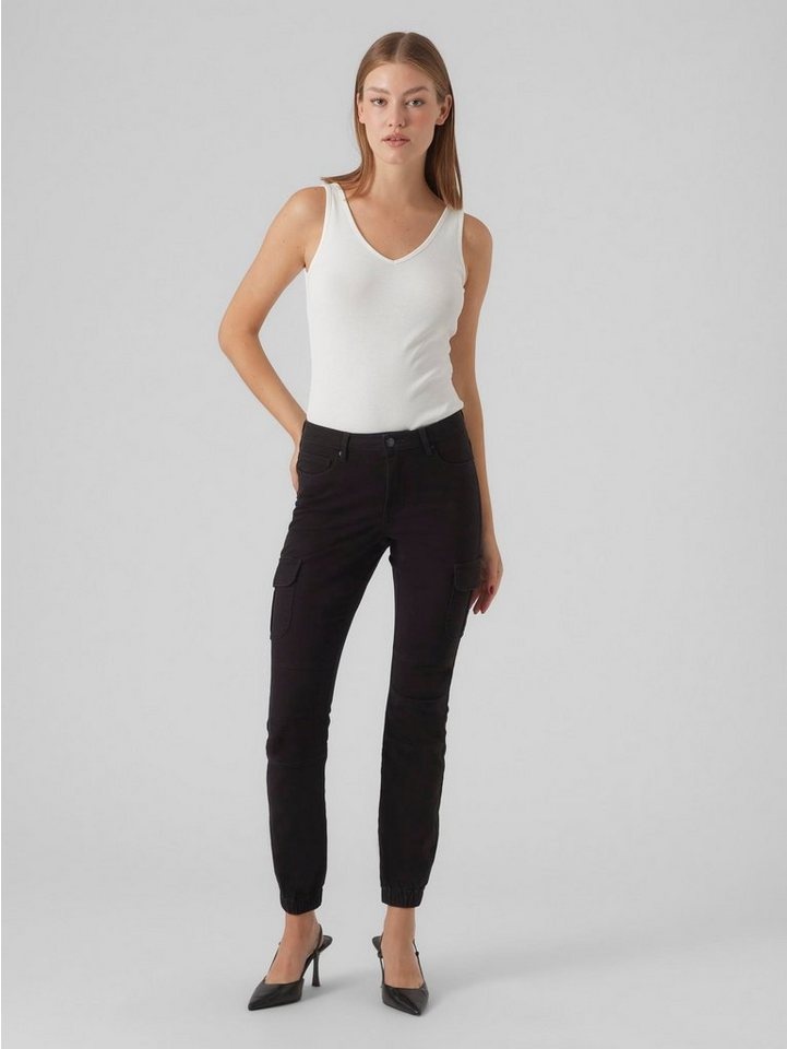Vero Moda Slim-fit-Jeans Denim Jogger Pants Cargo Stoffhose Stretch Jeans VMIVY 6929 in Schwarz schwarz XS / 32L
