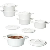 Mambocat 6er Set CREME Mini-Cocotte 100ml Creme-Weiß Back-Form Ofenförmchen