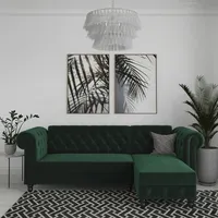Ecksofa DOREL HOME "Felix, L-Form, 241 cm (Liegefl.108x195 cm), Recamiere tauschbar", grün (dunkelgrün), B:241cm H:83cm T:154cm, Veloursstoff 100% Polyester, Sofas, Ecksofa, verstellb. Rückenlehne, Bett-Funktion, Velours, Kunstleder, Vintage