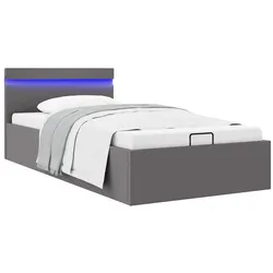 Bett mit Bettkasten Hydraulisch LED Grau Kunstleder 100x200 cm