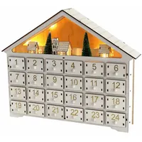 Holz-Adventskalender mit LED, Adventskalender,24 befüllbaren Schubladen, Rentier- und Häuschenmotiv ,festlicher Weihnachts-Countdown für Zuhause