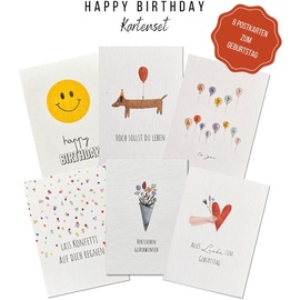 Keitcards Geburtstagskarten, handgezeichnete Postkarten, 6er Set