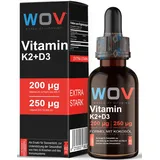 WOV® Vitamin d3 k2 Tropfen hochdosiert (60ml) - Vitamin D3 10.000 I.E, 200 μg Vitamin K2 MK7 pro Tropfen - Vitamin d3 k2 (2000)tropfen gelöst in MCT Kokos Öl -Laborgeprüft, in Deutschland produziert