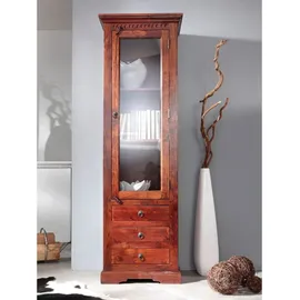 Massivmoebel24 Vitrine Akazie 60x44x190 nougat lackiert Oxford 528
