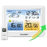 Raddy WM6 Wetterstation funk mit Außensensor Wireless Indoor Outdoor Thermometer Hygrometer Barometer mit eingebautem 2000mAh Akku, DCF-Funkuhr, Wettervorhersage, Schimmelpilzwarnung für Zuhause