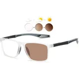 KOOSUFA Selbsttönende Lesebrille Blaulichtfilter Photochrome Herren Damen Federscharnier Rechteckiger TR90 Rahmen mit UV-Schutz Sonnenlesebrille Lesehilfe Braune Linse/Durchsichtig Grau 2.5 - 2.5