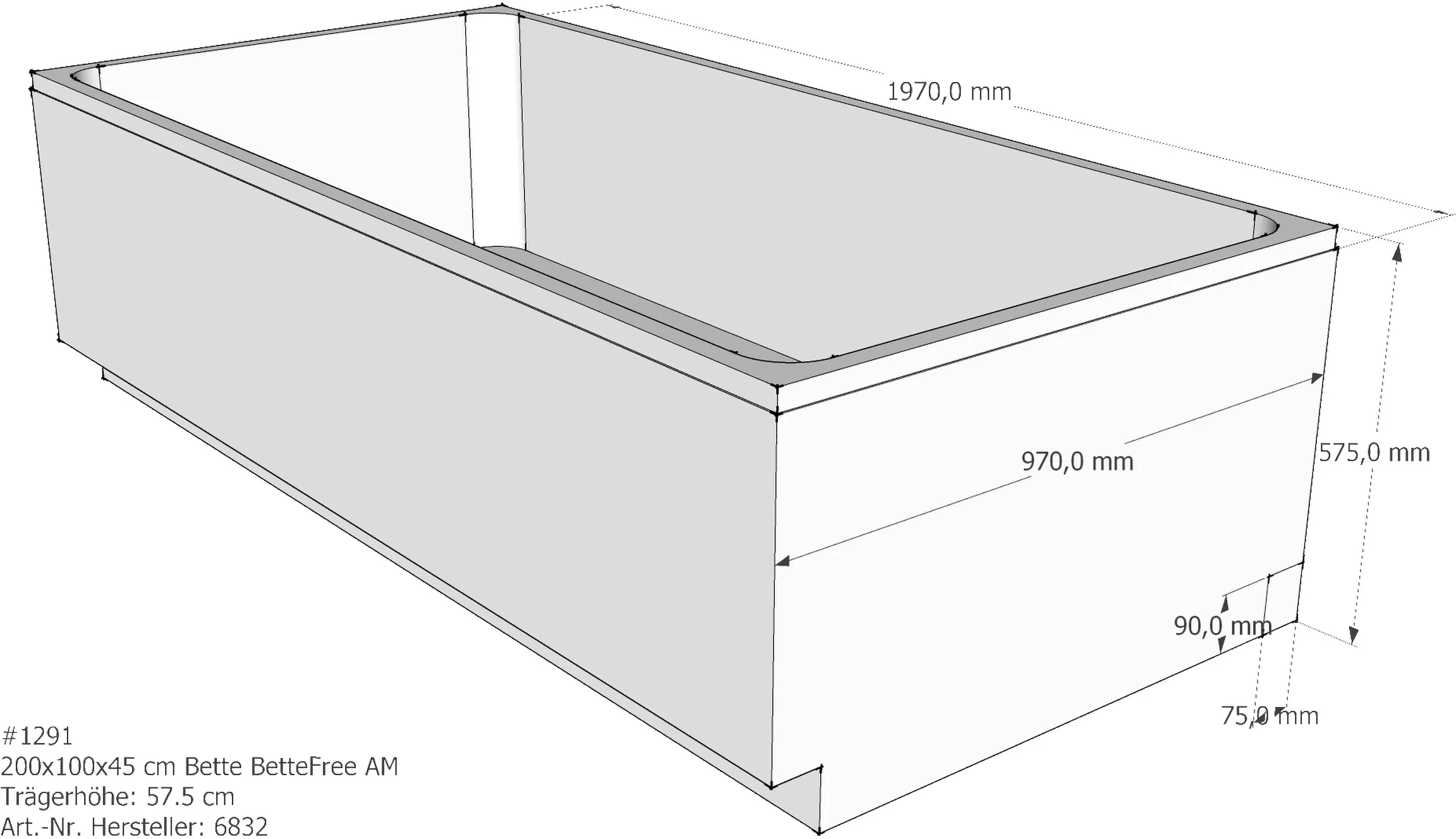 Wannenträger Bette BetteFree 200x100x45 cm AM500