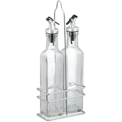 Relaxdays Essig- und Ölspender, 300 ml Glasflaschen, Ausgießer, Menage, Olivenöl, Vinaigrette, 2x Ölflasche, transparent