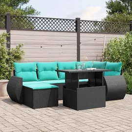vidaXL Gartensofa-Set mit Kissen, schwarzes Polyrattan