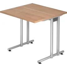 Hammerbacher Schreibtisch nussbaum quadratisch, C-Fuß-Gestell silber 80,0 x 80,0 cm