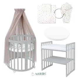 Waldin Babybett OWAL Kinderbett 7in1 mit Matratze, mitwachsendes Kinder-Bett