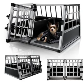 Juskys Alu Hundetransportbox L-X 89 x 70 x 51 cm Schwarz/Silber