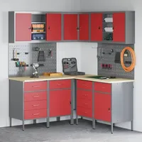 VidaXL 12-tlg. Werkstattschrank-Set mit Stecktafel Rot MDF Metall