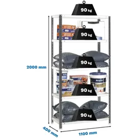 Proregal Lagerregal Metall 200x110x40 cm Anthrazit-Weiß 5 Fachböden