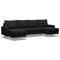 mebligo Ecksofa U-Form Schwarz 3-Sitzer