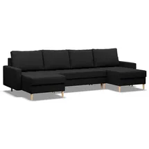 mebligo Ecksofa U-Form Schwarz 3-Sitzer
