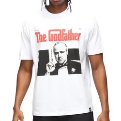 RE:COVERED X The Godfather Herren Baumwoll-Shirt mit großem Schriftzug-Print Kurzarm-Shirt MMVCM307 Weiß - S