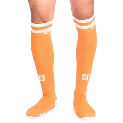 1 Paar Outfitter OCEAN FABRICS Tahi Fußball-Stutzen Knie-Strümpfe für Damen und Herren klassische Sport-Socken OUT-U-3029-OTW-81 Orange - M/L