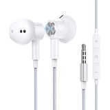 AGPTEK Magnetische Kopfhörer mit Mikrofon, in earKopfhörer Geräuschunterdrückung, Stereo-Sound, In-Ear-Kopfhörer mit Lautstärkeregler, 3,5-mm-Klinkenstecker, für Handy, MP3-Player, iPad, Tablets, Weiß