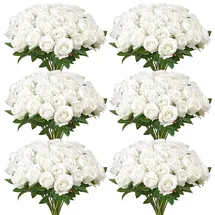 Vevor Künstliche Blumen Rosen, 120 Stück Kunstblumen, Weiße Gefälschte Rose mit Stielen, Schaumrosen für DIY Hochzeit Blumensträuße Braut Valentinstag Muttertag Zuhause Dekoration