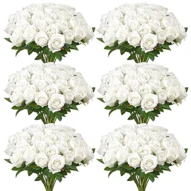 Vevor Künstliche Blumen Rosen, 120 Stück Kunstblumen, Weiße Gefälschte Rose mit Stielen, Schaumrosen für DIY Hochzeit Blumensträuße Braut Valentinstag Muttertag Zuhause Dekoration