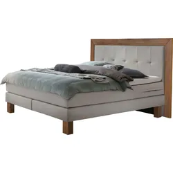 Boxspringbett HASENA "Rustico", grau (grau, wildeiche natur), B:184cm L:206cm, Komplettbetten, Boxspringbett, Umrandung in Wildeiche, Punktsteppung im Kopfteil, Federkernmatraze