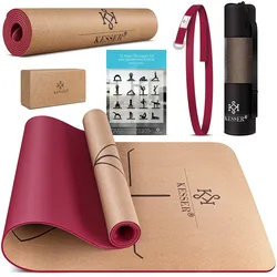 KESSER® Yogamatte Kork Inkl. Tragegurt Tasche & Yoga-Block Gymnastikmatte Yoga Matte rutschfest aus Naturkautschuk TPE Fitnessmatte, 183 x 62 Trainingsmatte für Fitness Sportmatte, Gymnastik extradick