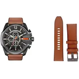 Fossil Men's Mega Chief Brown Watch and Replaceable Beige Strap, Leather Set