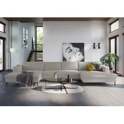 Wohnlandschaft DOMO COLLECTION "Modica U-Form", grau (stone), B:438cm H:83cm T:173cm, Sofas, XXL, in moderner Optik mit, 2 großzügigen Recamieren, auch in Cord
