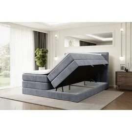 altdecor Boxspringbett mit Matratze und Topper, Polsterbett mit, Bettkasten, Bett mit Stauraum H3- und H4- Matratze, Doppelbett, Springboxbett - MARCE KING - Grau Samt