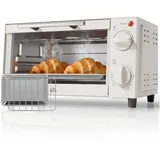 HOMCOM Mini Backofen 9 L 750W 100-230°C 60 Min. Timer inkl. Backblech, Grillrost, Glas Fenster, Platzsparend Minibackofen Pizza-Ofen, Cremeweiß