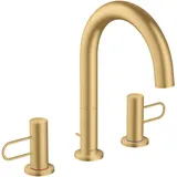 Hansgrohe Axor Uno 3-Loch Waschtischarmatur 200 Bügelgriff mit Bügelgriffen, Zugstangen-Ablaufgarnitur brushed gold optic