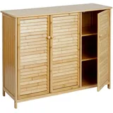 Mendler Badezimmerschrank HWC-B18, Badschrank Regal Badregal Kommode, 3 Türen Bambus 81x97x34cm