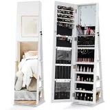COSTWAY Schmuckschrank mit Ganzkörperspiegel, LED, Regal, drehbar, 3-in-1 weiß
