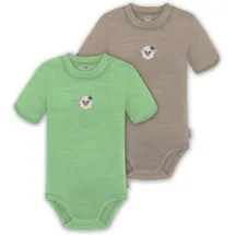 normani Outdoor Sports 2er Set Doppelpack Baby Merino Body in Grün/Beige | Gr.: 74