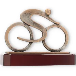 Pokal Zamakfigur Radrennen altgold auf mahagonifarbenen Holzsockel 15,0cm