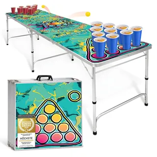 GOODS+GADGETS Klappbarer Bierpong-Tisch Set - Praktischer Beer Pong Tisch - Hohenverstellbar & Kratzfest - Perfekt für Jede Party (Graffiti)