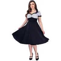 Ro Rox Donna Kleid Polka Dot 1950er Kontrast Swing Retro Rockabilly Niedlich Elegant, Schwarz & Weiß, L - L