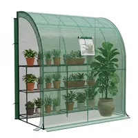 LARMNEE Wandseitiges Gewächshaus, Tomatengewächshaus mit 2 Rolltüren, 200 x 100 x 210 cm, PE Foliengewächshaus, Tomatenhaus für Blumen, Gemüse und Pflanzen, Balkon, Garten und Terrasse, Grün EGN72GH02