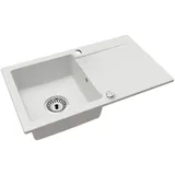 faizee home Granitspüle 76x44 mm links Einbauspüle weiß Handbetätigung 760 x 440 mm