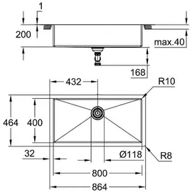 Grohe K700 90-S 86.4/46.4 1.0 Becken mittig edelstahl (31580SD1)