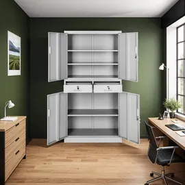 Tectake tectake® Aktenschrank, Stahl, 3 höhenverstellbare Einlegeböden, 180 x 80 x 40 cm