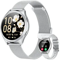 Gold Smartwatch Damen Armbanduhr Rund: Smart Watch Damen 1,27" Klein Duenn Touchscreen Metallarmband mit Telefonfunktion Schrittzähler Schlafmonitor Herzfrequenz Blutdruck Wasserdicht Sport Fitnessuhr