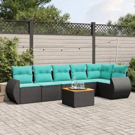 vidaXL 7-teiliges Gartensofa-Set mit Kissen, schwarzes Polyrattan - Schwarz