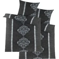 KH-Haushaltshandel 4-TLG. Soft Seersucker Bettwäsche (135x200 +80x80cm), Ornamente, schwarz-grau,