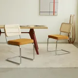 Esszimmerstuhl Aus Chrom Und Rattan, Orange, Stapelbar, Moderner Stil, Samt-sitz,53×46.4×84.6cm
