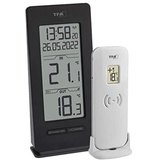 TFA Dostmann Funk Thermometer Innen/Außen, 30.3072.01.90, inkl Funkuhr und Datum, Max.-Min. Funktion, kabellos, Amazon Exklusiv, schwarz