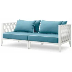 Casa Padrino Luxus Garten Sofa Weiß / Hellblau 186 cm - Outdoor Garten Möbel