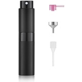 Toureal 8ml Aluminium Parfüm Zerstäuber Nachfüllbar Leer, Reise Parfümzerstäuber für Damen und Herren, Reisezerstäuber Flasche für unterwegs (Schwarz)