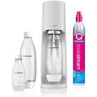 Sodastream Wassersprudler Terra White Value Pack x 3 mit 2 x 1L Flaschen und 1 x 1/2L Flasche spülmaschinenfest und 1 x CO2 Quick Connect Zylinder für bis zu 60L